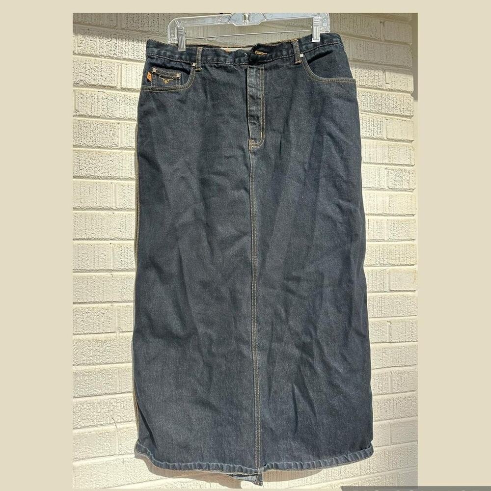 Crest Jeans Y2K Dark Denim Embroidered Maxi Skirt